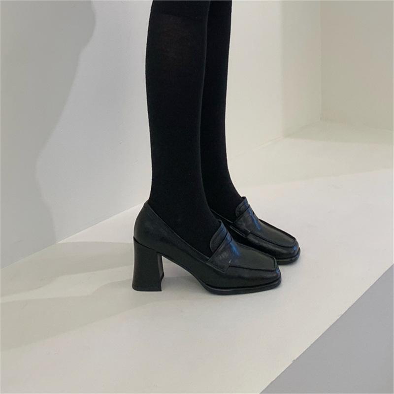 Treasure of the town store! Soft to explode~! ins retro French square head thick high heels soft leather loafers casual single shoes