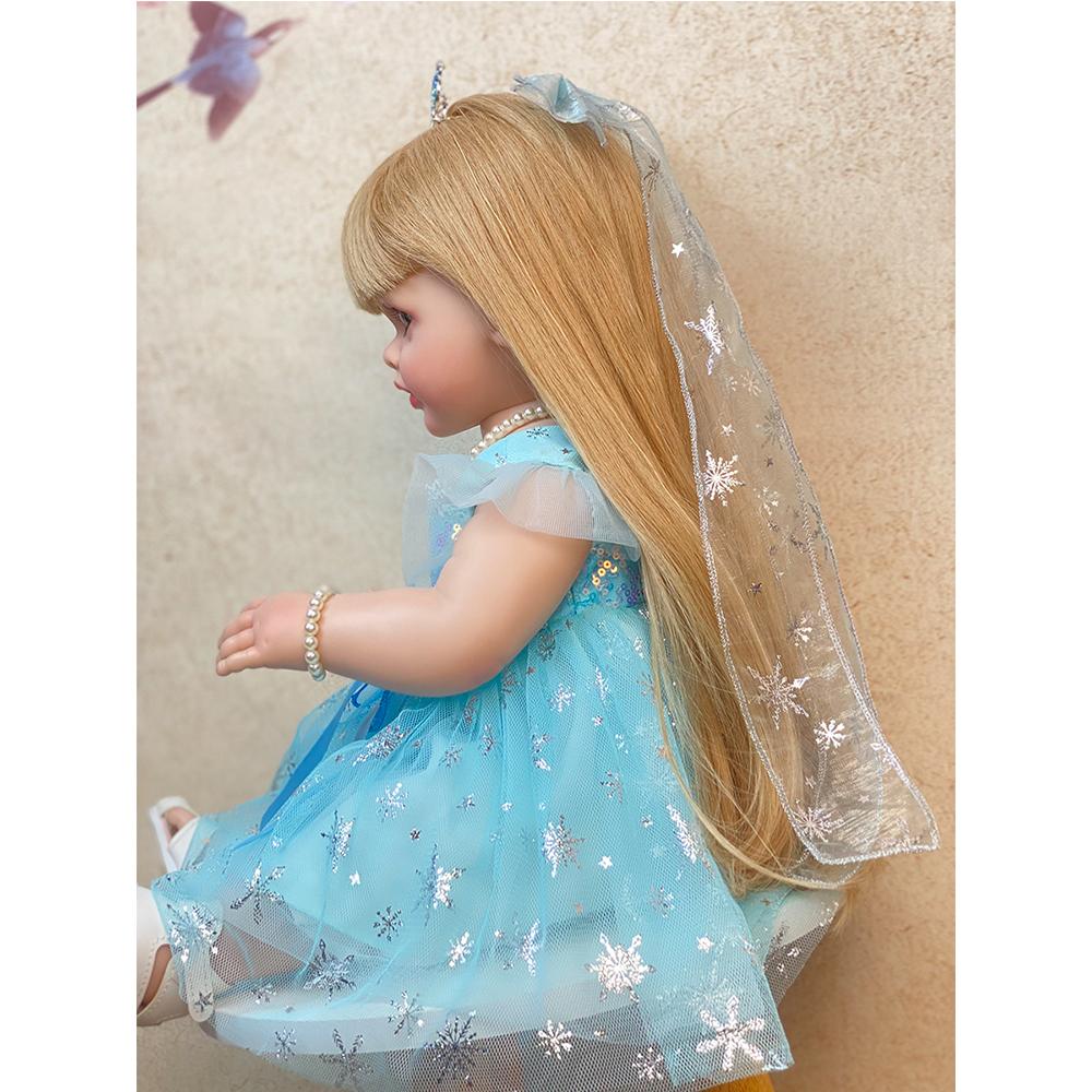 22inch Newborn Soft Silicone Vinyl Reborn Toddler Girl Doll Princess Betty with Long Gold Wig Hair Dolls Toy