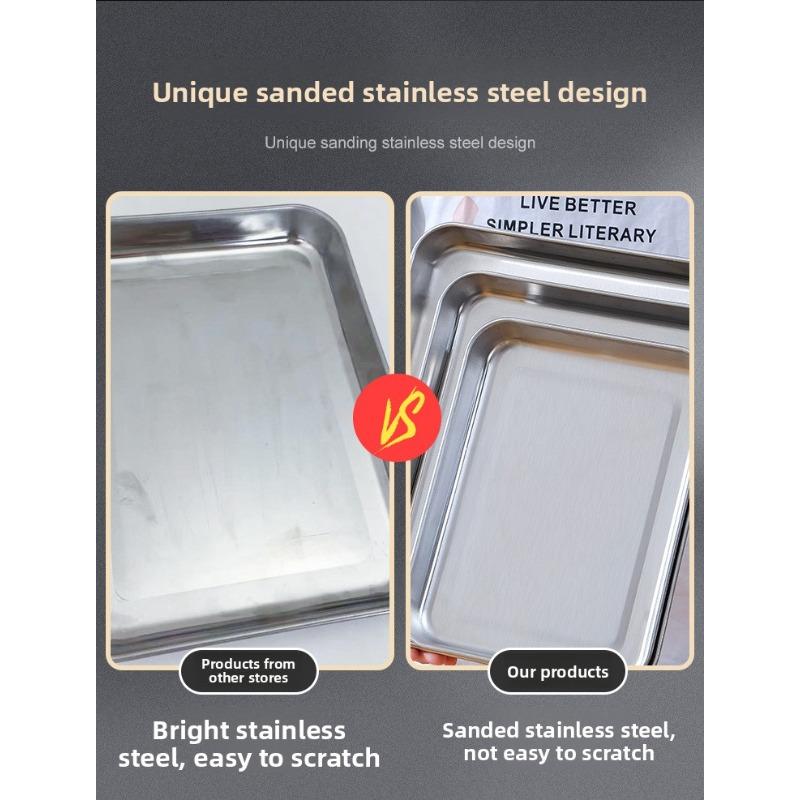304 Stainless Steel Fruit Cake BBQ Tray Removable Cooling Rack Nonstick Barbecue Tray Square Baking Plate Kitchen Baking Tray