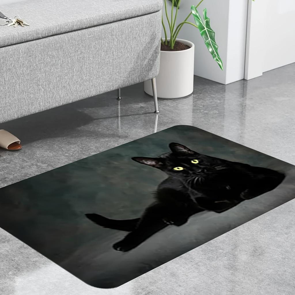Black Cat Theme Flannel-printed Floor Mats Are Slip-resistant Suitable for Living Room Bedroom Terrace Garden Carpets