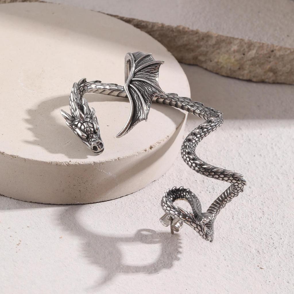 Jewelry Men'S Ear Clips Without Ear Piercings Stainless Steel Flying Fire Dragon Left Ear Earrings Retro, Quanxi Water Ed786