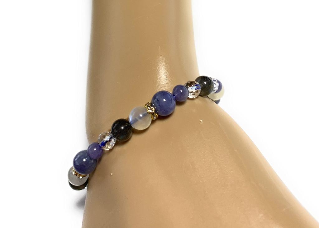 Work Luck Money Luck Healing Amulet Natural Stone Power Stone Bracelet Tanzanite Labradorite Blue Moonstone Natural Crystal Inner Diameter 19cm Male M