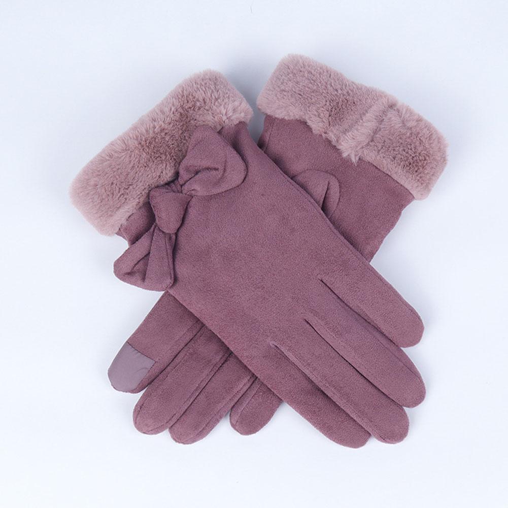Woman Winter Gloves Windproof Gloves Hand Wear Lovely Bowknot Thick Warm Wind Proof Suede Fabric Telefingers Gloves