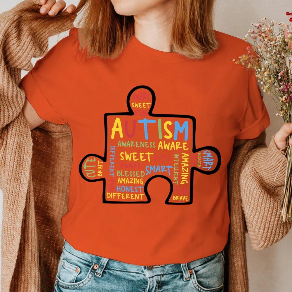Women TShirt Summer Autism Graffiti Puzzle T Shirt Women Casual White Cozy Tops Loose Short Sleeve Y2k Tshirt Camisas Mujer