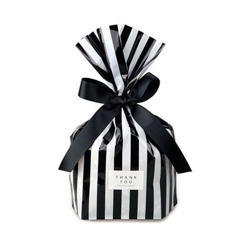 50Pcs 14x20cm Striped Baked Biscuit Bundle Pocket Candy Nougat Packaging Party Decor Gift Bags (No Ribbon)