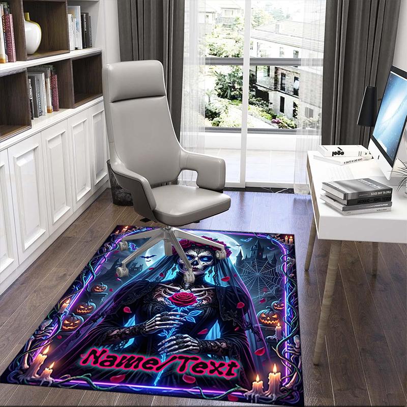 1PC Custom Name Day Dead Art Theme Floor Mat Ideal for Living Room, Game Rooms, Office, Bedroom,Floor Mat Playful Design