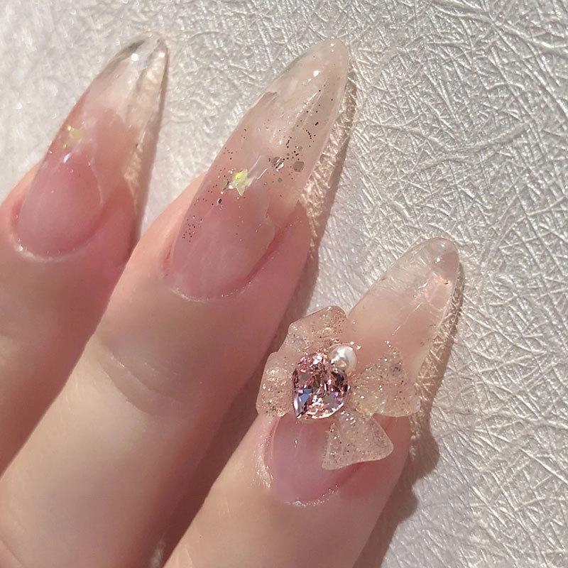 50Pcs Ice Transparent French Ribbons Colorful Resin Bowknot Charm Bowtie Jewelry Nail Art Decorations Manicure Tools Accessories