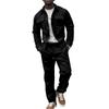 European and American Style Men's Autumn Winter 2-Piece Jacket and Casual Pants Set Solid Stand Collar Pockets Tracksuit