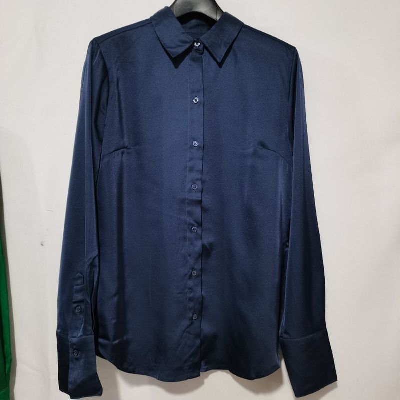 Export Fashion Original Single Cut Label Peter Pan Collar Long Sleeves Shirt Women's Acetate Silks and Satins Basic Style Business Shirt Base