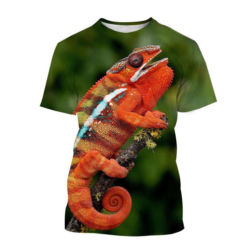 Animal Chameleon 3D Print T-shirt Men Reptile Iguana Round Neck Short-sleeved Lizard Pattern Tees Fashion Casual Tops T Shirts