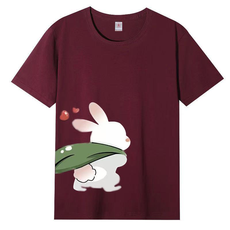 Damer Sommer Populær Kortarmet T-skjorte Bomull Pustende Løs Topp Trykket T-skjorte Casual