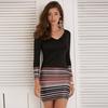 Ladies Womens Striped Patchwork V-neck Long Sleeve Dress Evening Party Dress