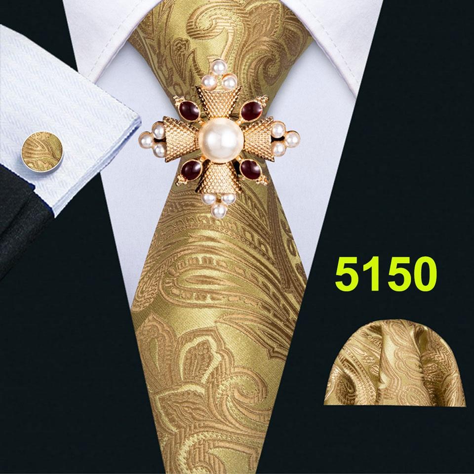 Barry.Wang Pearl sagė su kaklaraiščiu vyrams Paisley gėlių šilko kaklaraištis Hanky rankogalių sąsagų rinkinys