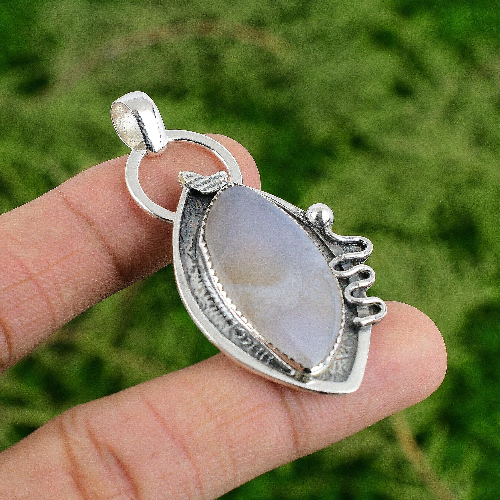 

Sterling Silver Marquise Solar Quartz Stone Daughter Bezel Birthday Boho Pendant