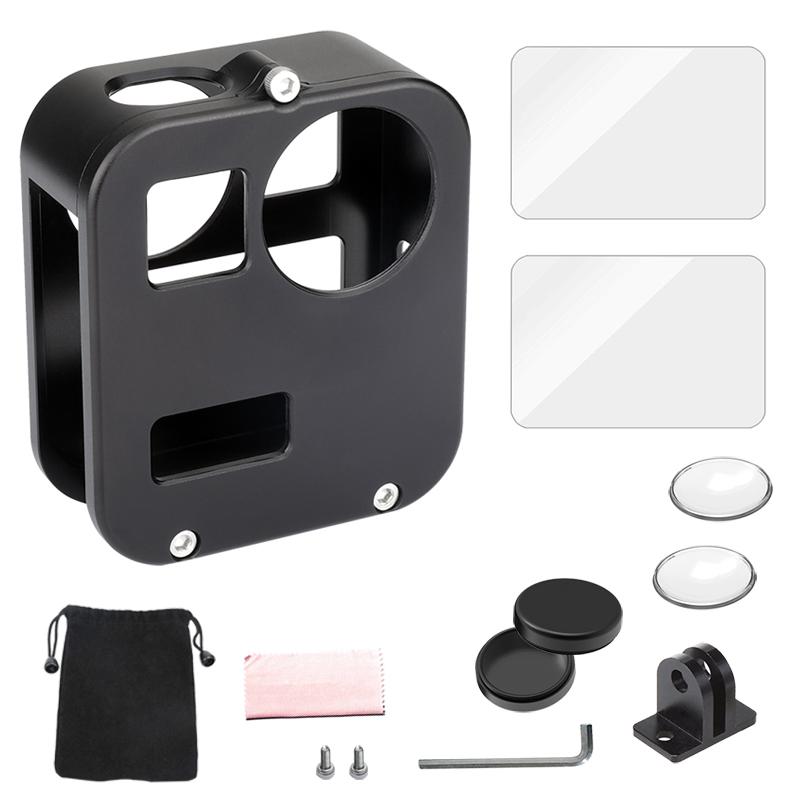 

Защитный чехол из алюминиевого сплава для GoPro MAX 360 Корпус Металлическая рама Клетка + Крышка объектива + Защитная пленка для экрана для Go Pro Аксессуары чёрный