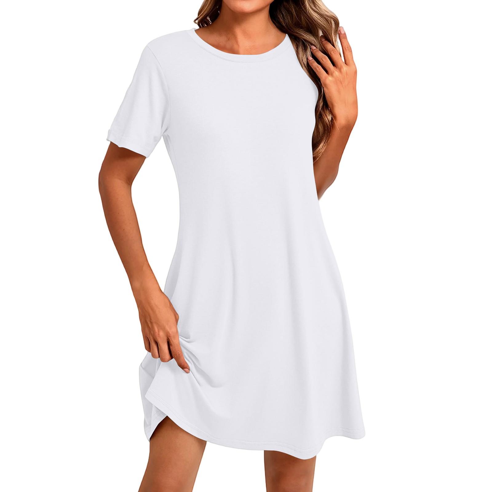 

Women s Fashion Casual Color Round Neck Short Sleeve Short Dress XL білий