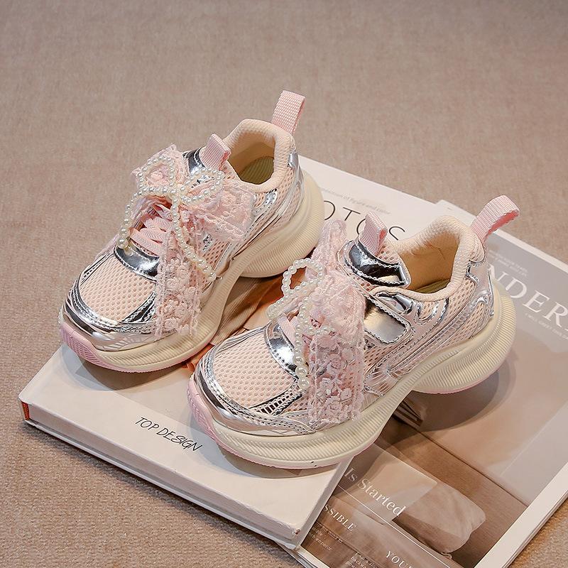 

Girls Sneakers Princess Style Children Running Shoes Thick Soft Sole New Fashion Kids Sports Shoes Mesh Bows Sweet Cute 26 розовый