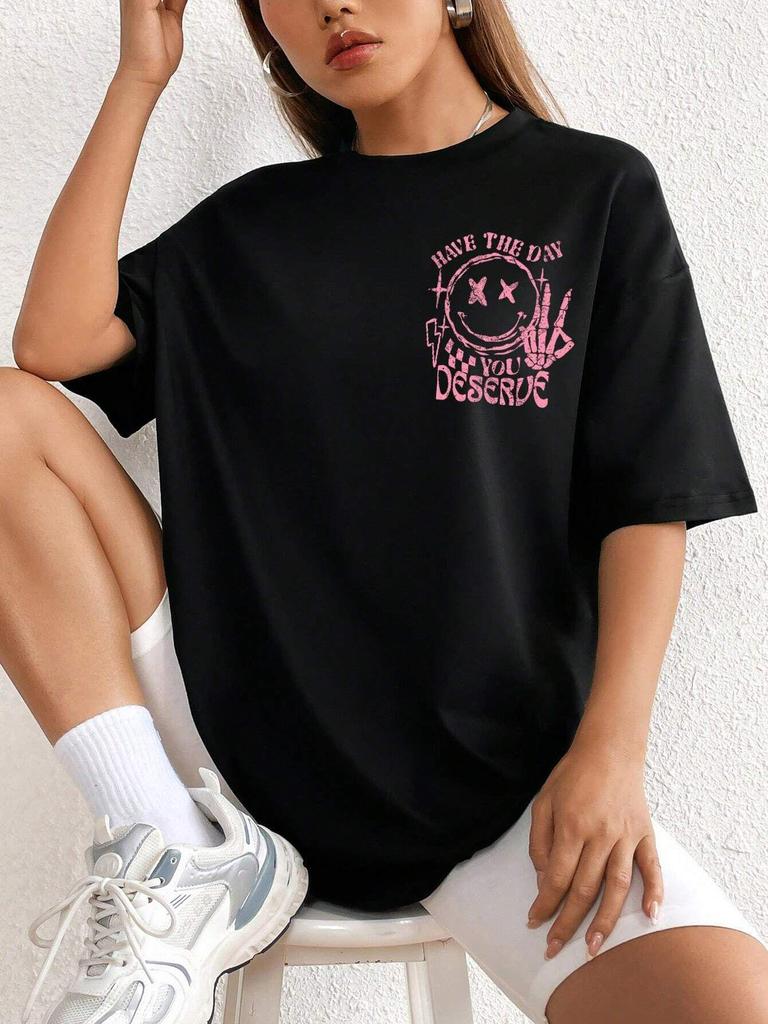 American Pattern Women's Pure Cotton Round Neck Short Sleeve T-shirt