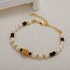 S925 Sterling Silver Natural Pearl And Black Agate Color Bracelet Women'S Fashion Premium Handmade Beaded Chain Earrings