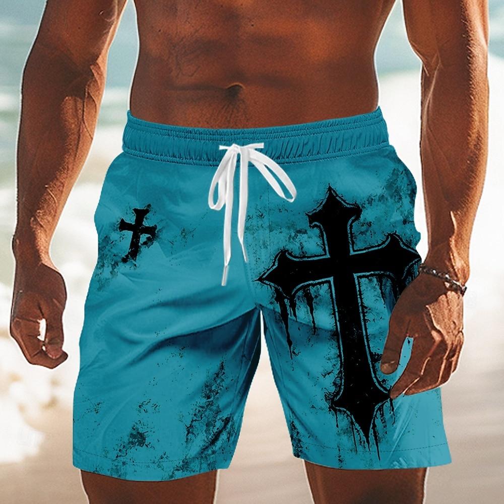 Men s Cross Religion Swim Trunks Swim Shorts Board Shorts Mid Waist Retro Vintage Outdoor Vacation Dailywear XL