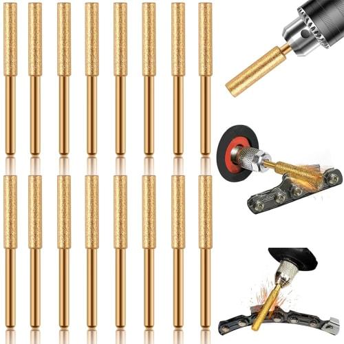 Set of 16 Diamond Burs with Shanks, 4mm Diameter x 3mm Cylindrical Shank, Chainsaw Grinding Heads, Drill Bits, Abrasive File Tools, for Polishing, Gri