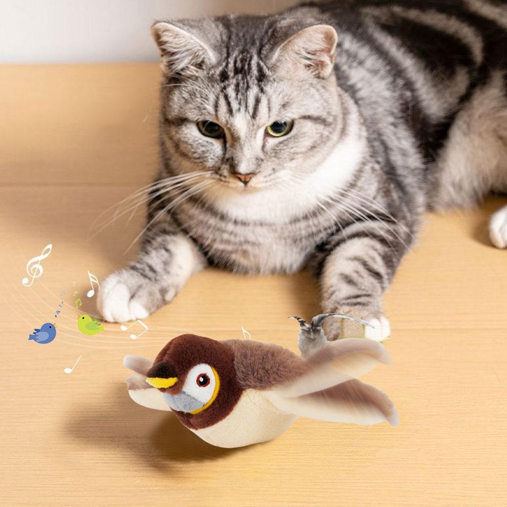 Haustier Schaukel Spatz Interaktives Katzenspielzeug USB Wiederaufladbar Zwitschernder Klappernder Vogel Kein Fliegen mit Katzenminze für Indoor Touch Katzenspielzeug