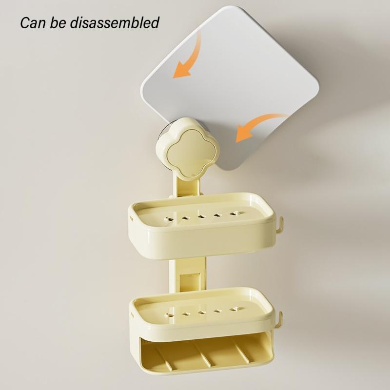 Soap Dish Soap Holder for Shower Single/Double Layer Wall Mounted Soap Rack No Drilling Self Draining for Bathroom