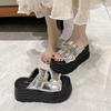 Niche retro fringed one-word slippers summer wear fashion belt buckle casual thick-bottomed beach cool slippers