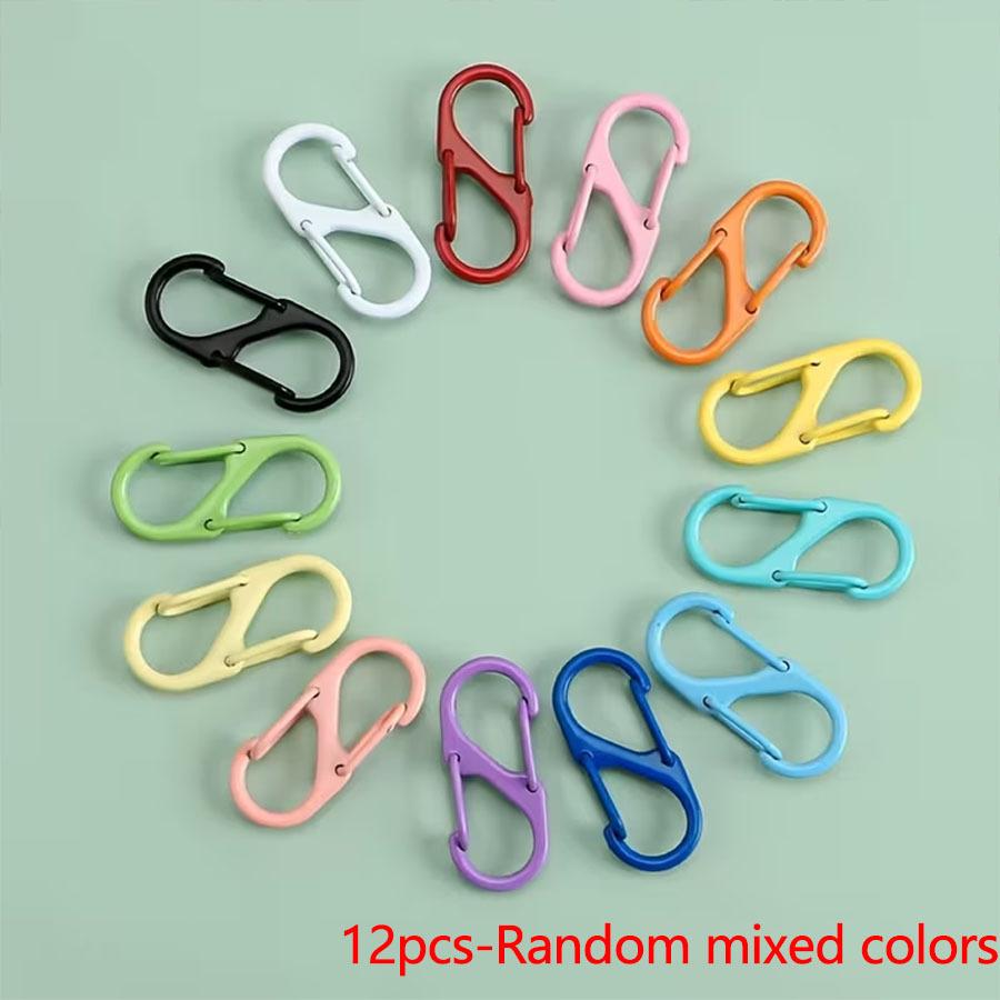 12 шт. Карабины макаронных цветов, Многофункциональные крючки-защелки S-образной формы, Двусторонние крючки для рюкзака 8-образной формы, Пряжки-подвески для брелока