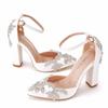 Summer Brand Women Sandals Party Flower Rhinestone Cover Heel 10.5 CM Square Heel Lady Wedding Hot Sale Lovely Women Shoe
