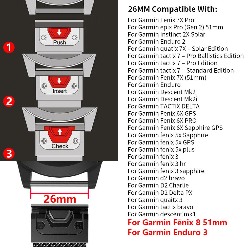 Titanium 26mm Quick Fit Band for Garmin Watch Fenix 8 7X Pro Tactix 7 EPIX Pro 51mm Enduro 3 2X Instinct 3 2X 50mm Metal Strap