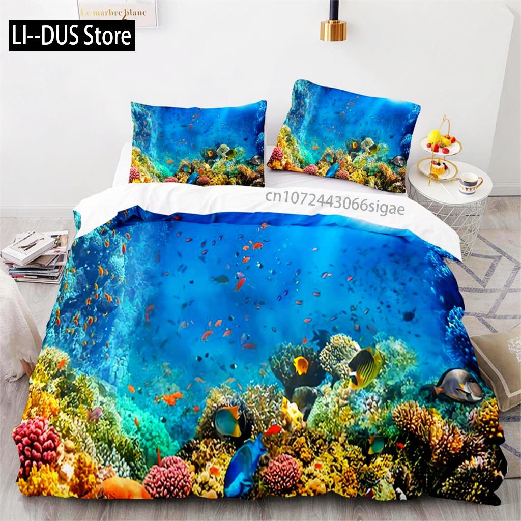Duvet Cover Ocean Underwater World Bedding Sets With Goldfish Coral Reef Quilt Cover For Kids Teens Children Bedroom Decoration