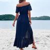 Summer vacation women's clothing solid color one-word shoulder irregular dress