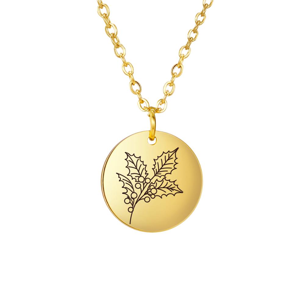 Birth Flower Pendant Necklace Women Stainless Steel Flora Gladiolus Poppy Peony Rose Daisy Necklace Personalized Jewelry