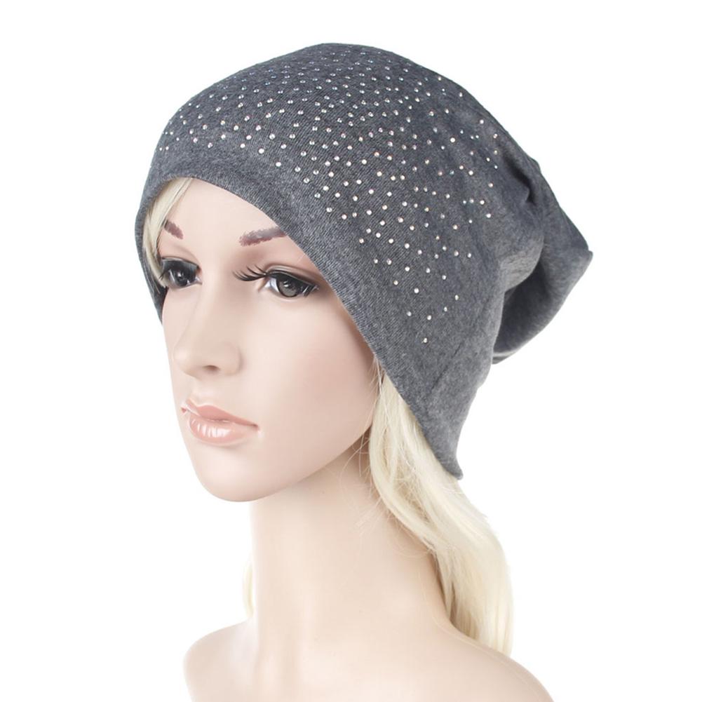 Women Soft Knitted Cotton Beanies Hot Drilling Sleep Cap for Hairloss Cancer Chemo