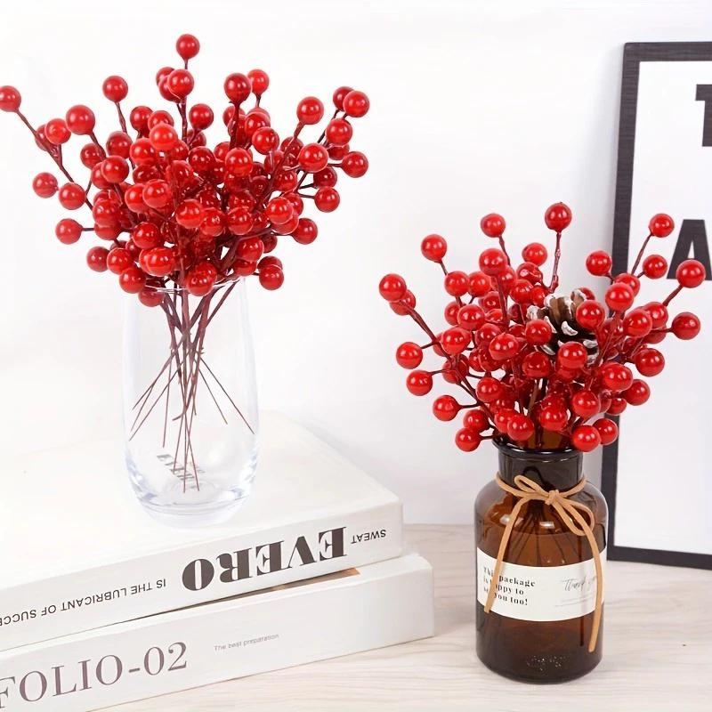 10/20pcs Chritsmas Decoration Red Berry Branches Cherry Stamen Garden Home Decor Xmas New Year Gifts Wedding Flowers Accessories