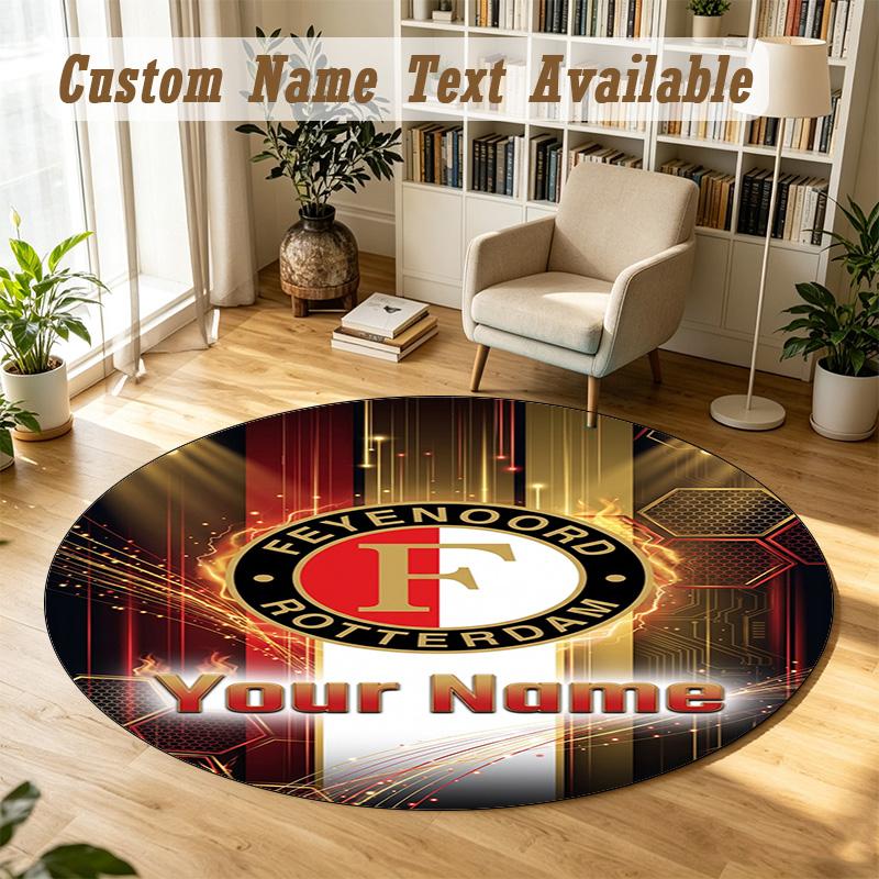 Round Rug Custom NameFeyenoord Pattern Non Slip Carpet Home Floor Decor