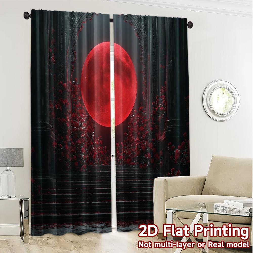 2pcs, 2D FLAT PRINTING Curtains (Without Rod) CrimsonMoon Contemporary Popular Curtains Fabric Curtains Room Decor Decorative