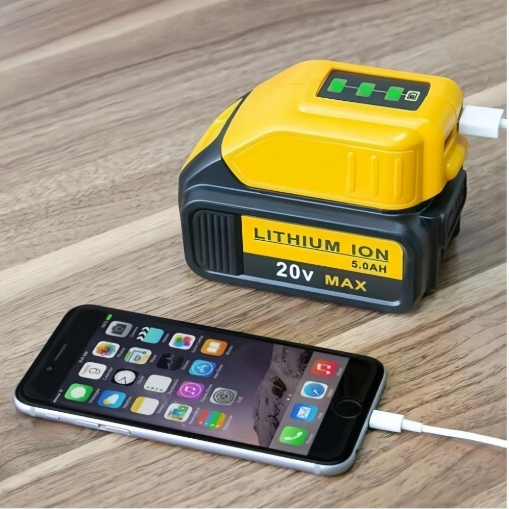DCB090 Converter Dual USB Power Source Suitable for Dewalt 12V/14.4V/18V/20V Lithium Battery Power Tool Chargers