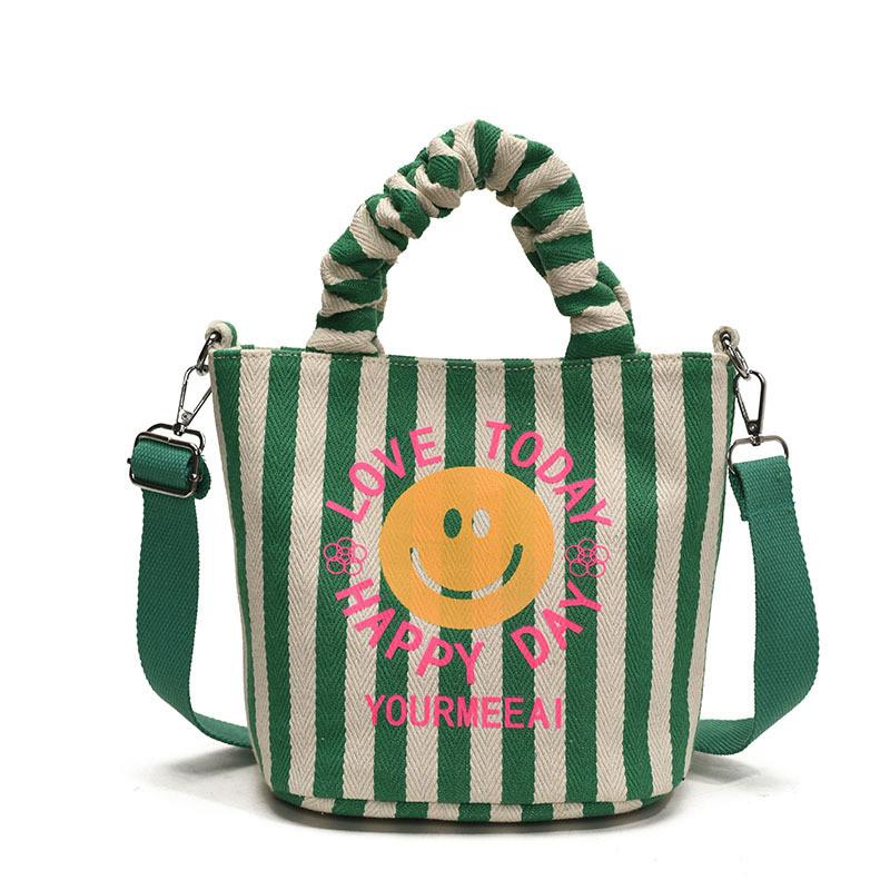 Face Cute Smiley Unisex Kids Shoulder Bag Fashionable Striped Children Pleated