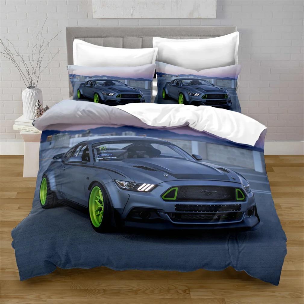 For Teens Boys 2/3Pcs Polyester Quilt Cover,Sports Car Bedding Sets 3D Digital Printed Duvet Cover Sets Full Size