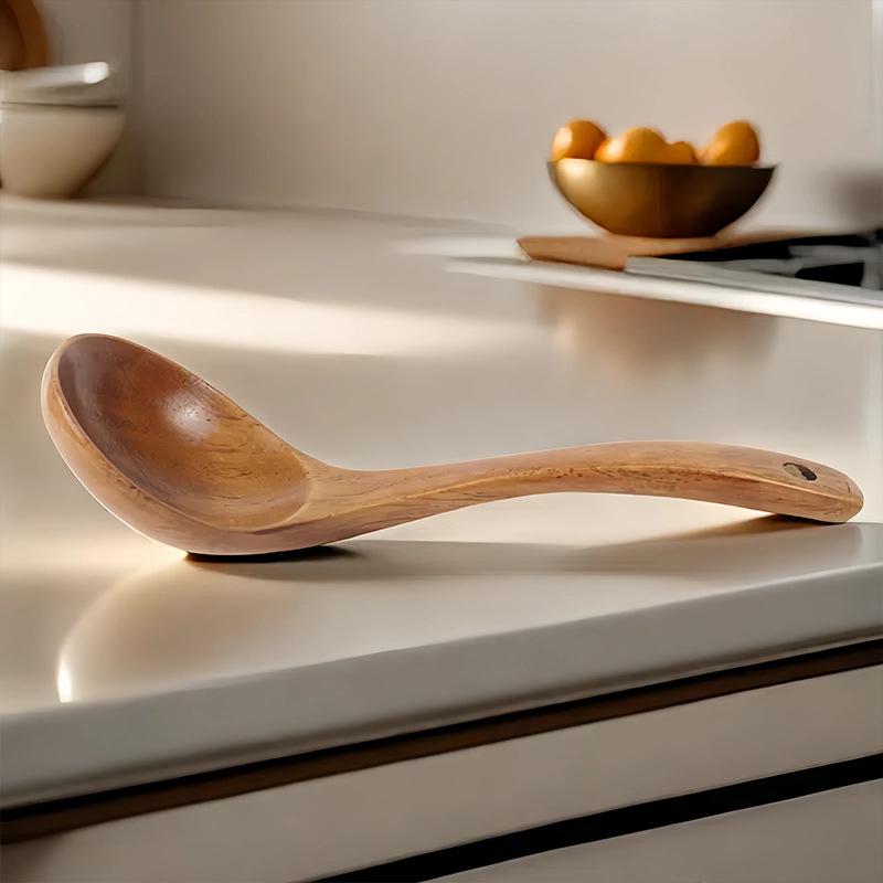 Long Handle Wooden Soup and Porridge Spoon: Large Kitchenware for Serving and Hot Pot