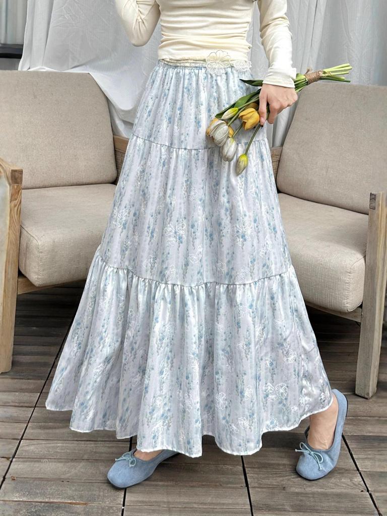 French Sweet Embroidered High-Waist A-Line Dress