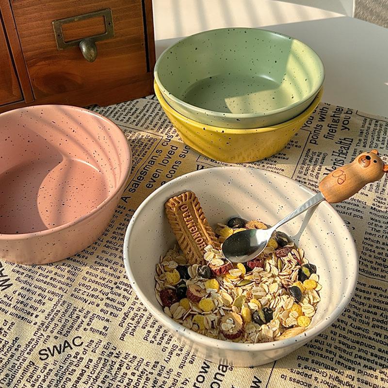 Splash Ink Korean Retro Tableware Ins Wind Ceramic Bowl Fruit Yogurt Bowl Oat Dessert Bowl Tableware Large Rice Bowl