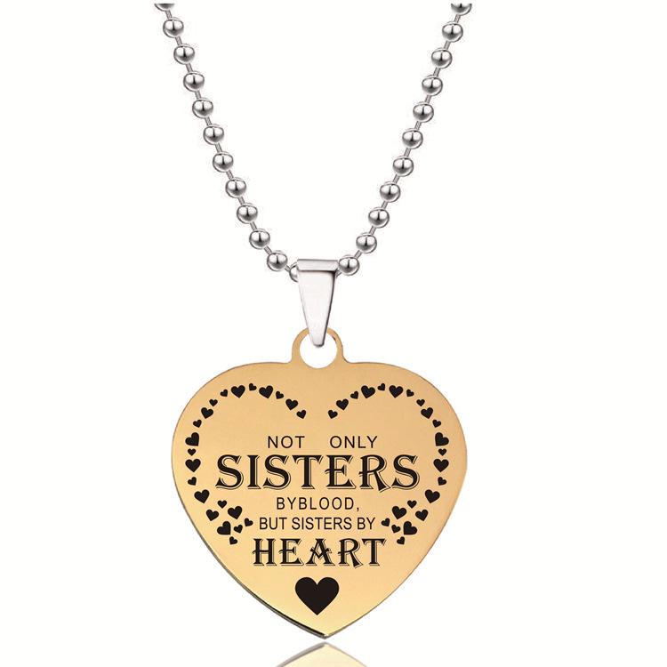 Heart-Engraved Titanium Steel Necklace - Gold, Heart-Shaped, Cross-Border Jewelry, Perfect Christmas Gift