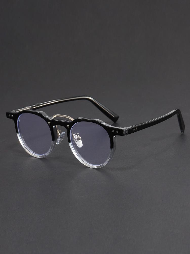 Handcrafted Irregular Green & Black Retro Wood Grain Eyeglass Frames with Prescription Lens Option