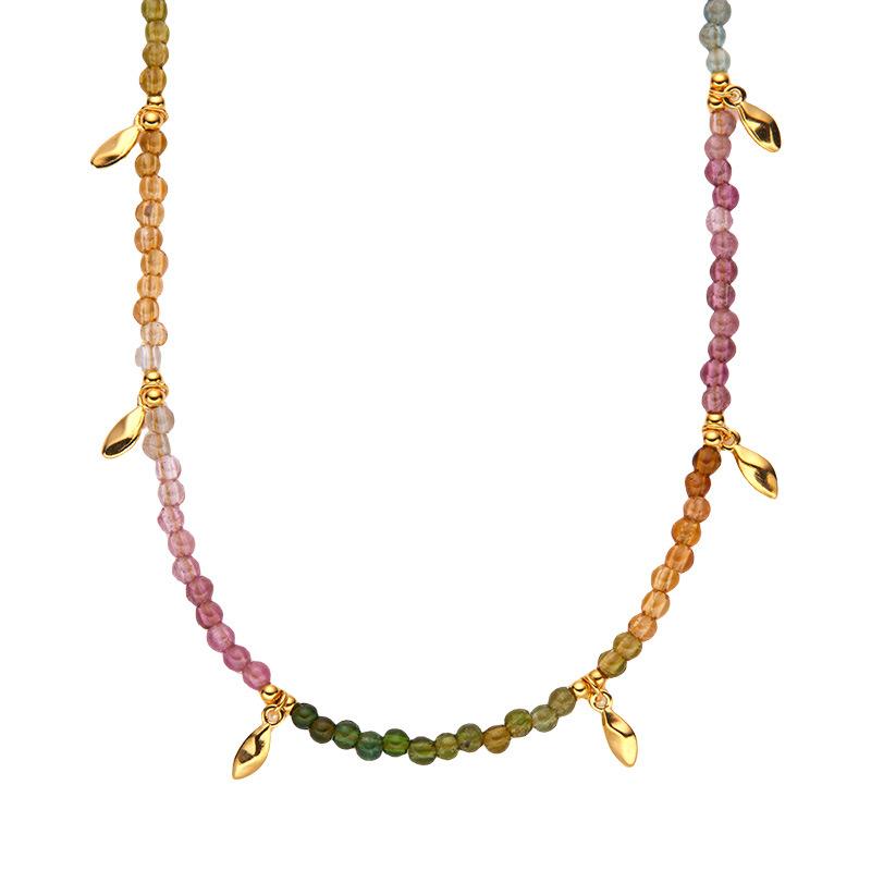 Original Design S925 Sterling Silver Inlaid With Natural Tourmaline Color Treasure Necklace Women'S Trend Handmade Color Beads