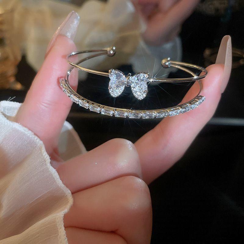 Fashion Butterfly Bangle With Cubic Zirconia For Elegant Office Wear