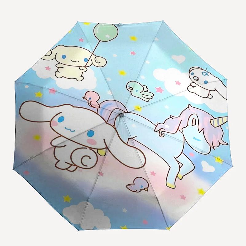 1pc Cinnamoroll Flying Fantasy: Automatic Opening/Closing Umbrella with Portable Tri-Fold Design, 8-Bone Iron Frame Outdoor Umbrella, Perfect Festival