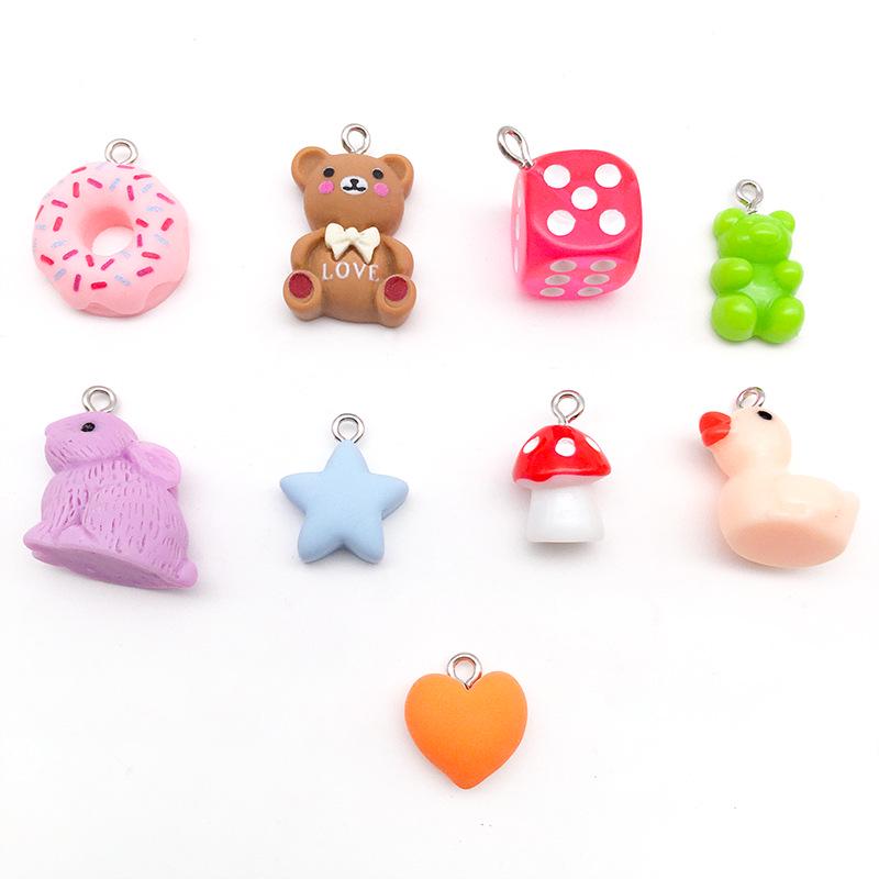 Resin Duck Mushroom Donut Bear Pendant DIY Earrings Keychain Accessories